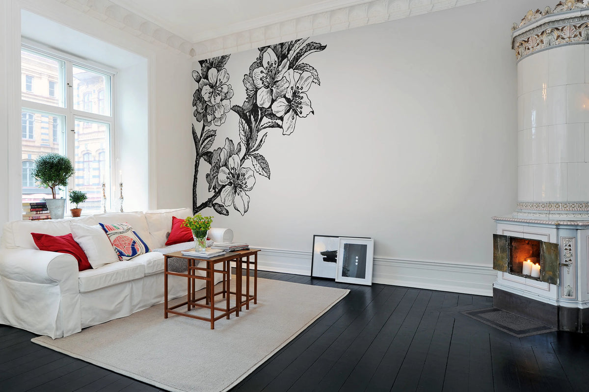 Springtime, Black&white Mural Wallpaper - room preview 04