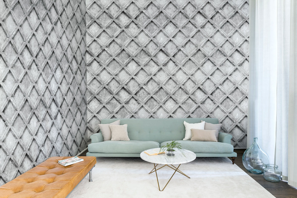 Concrete Trellis, Gray Mural Wallpaper - room preview 04