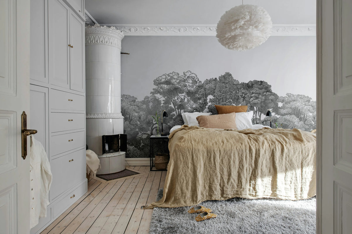 Bellewood, Black Toile Mural Wallpaper - room preview 04