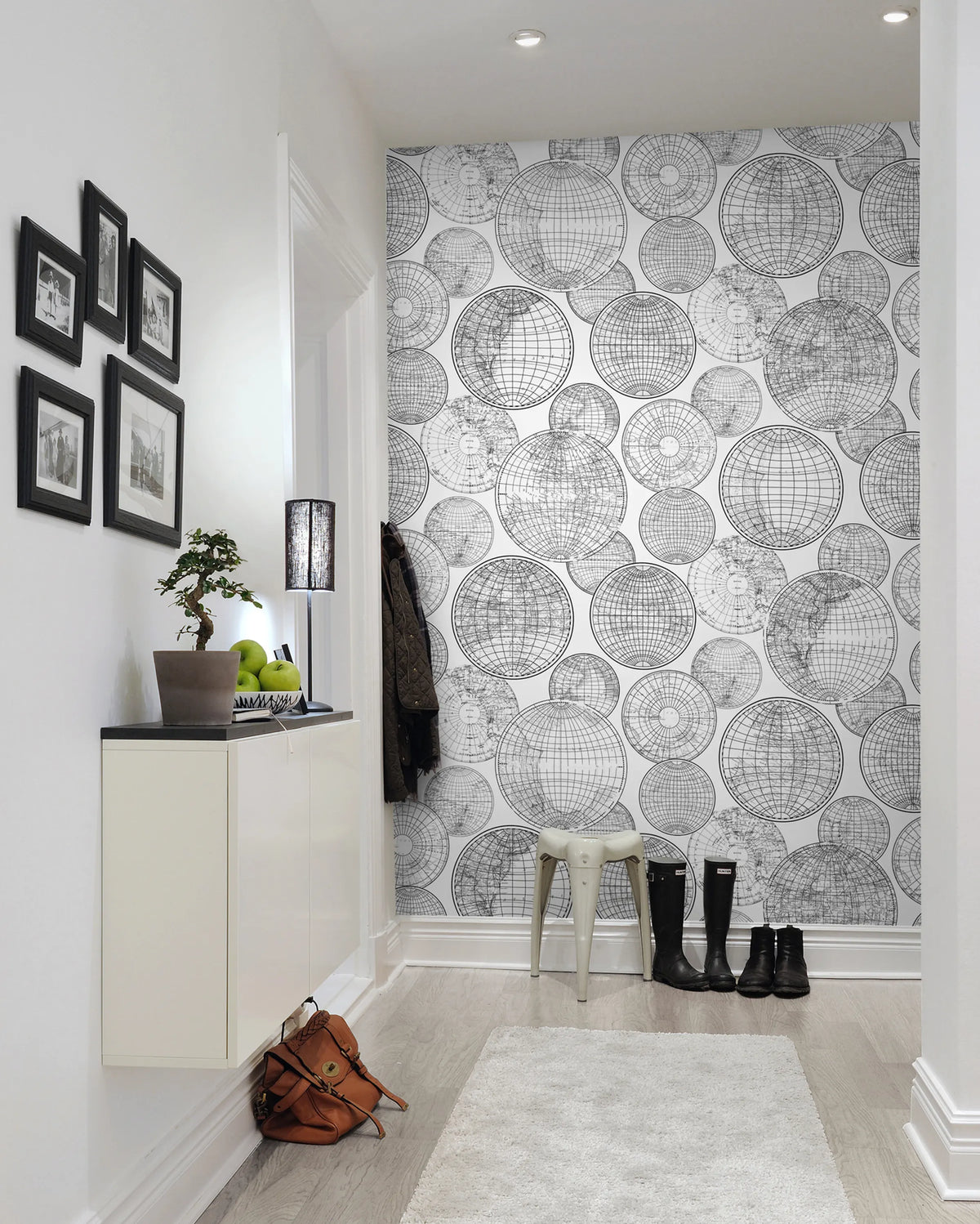 Globes Gathering, Black and White Mural Wallpaper - room preview 04