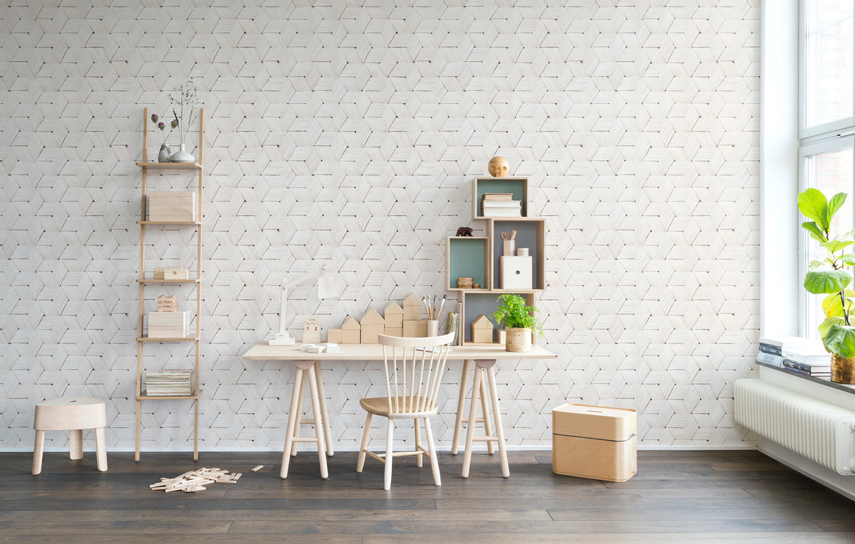 Birch Bark Braids, White Mural Wallpaper - room preview 04