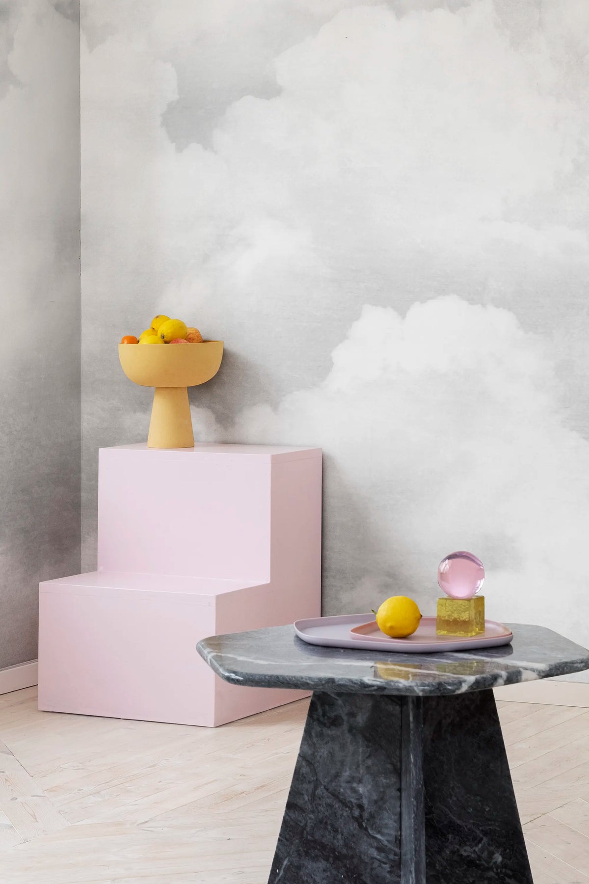 Cuddle Clouds, Graphite Mural Wallpaper - room preview 04