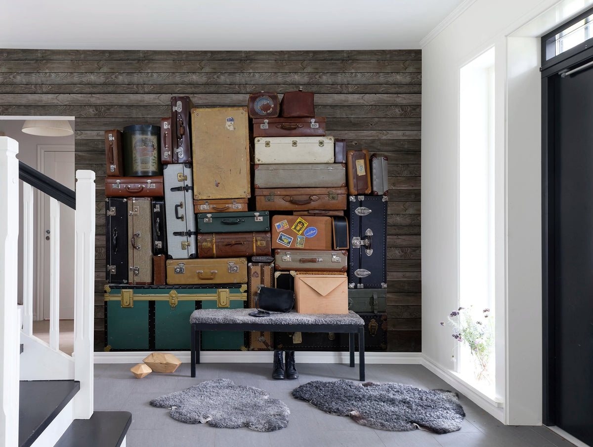 Stacked Suitcases, Heap Mural Wallpaper - room preview 04