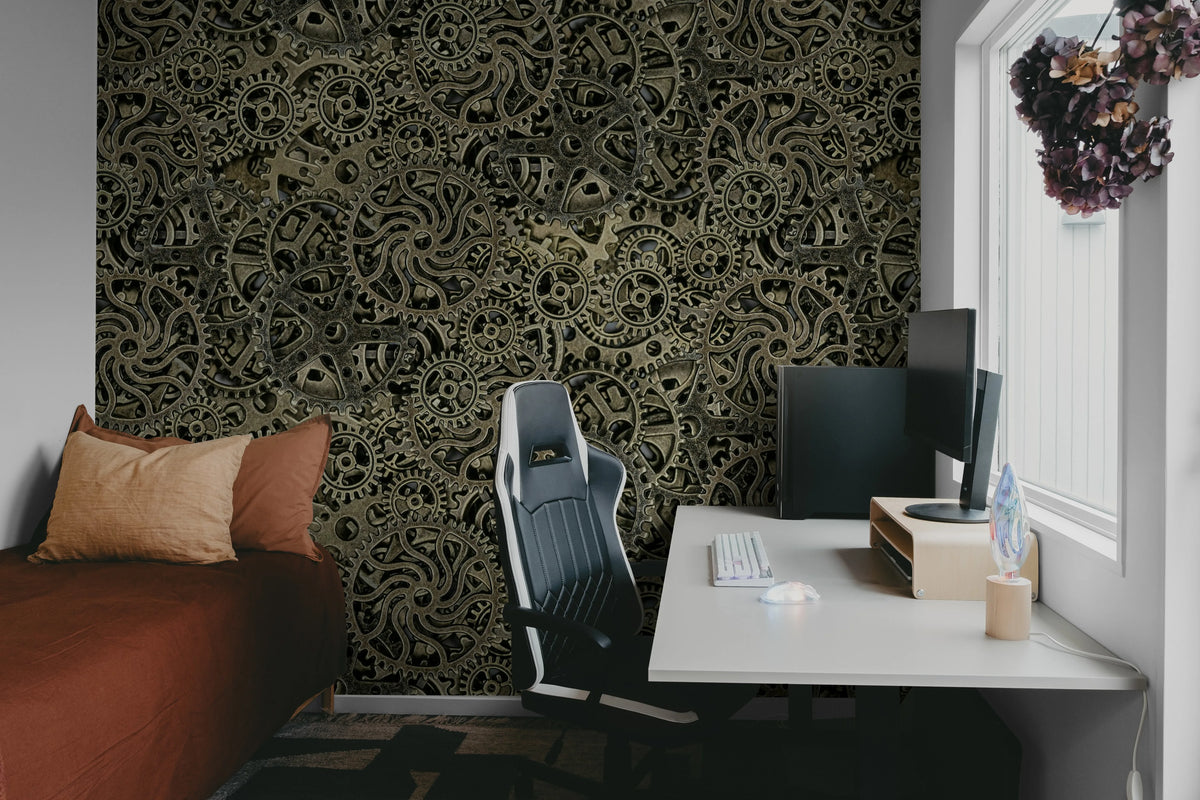 Steampunk Mechanics Mural Wallpaper - room preview 04