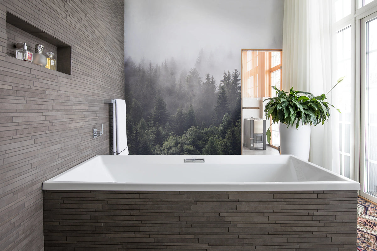Misty Fir Forest Mural Wallpaper - room preview 04