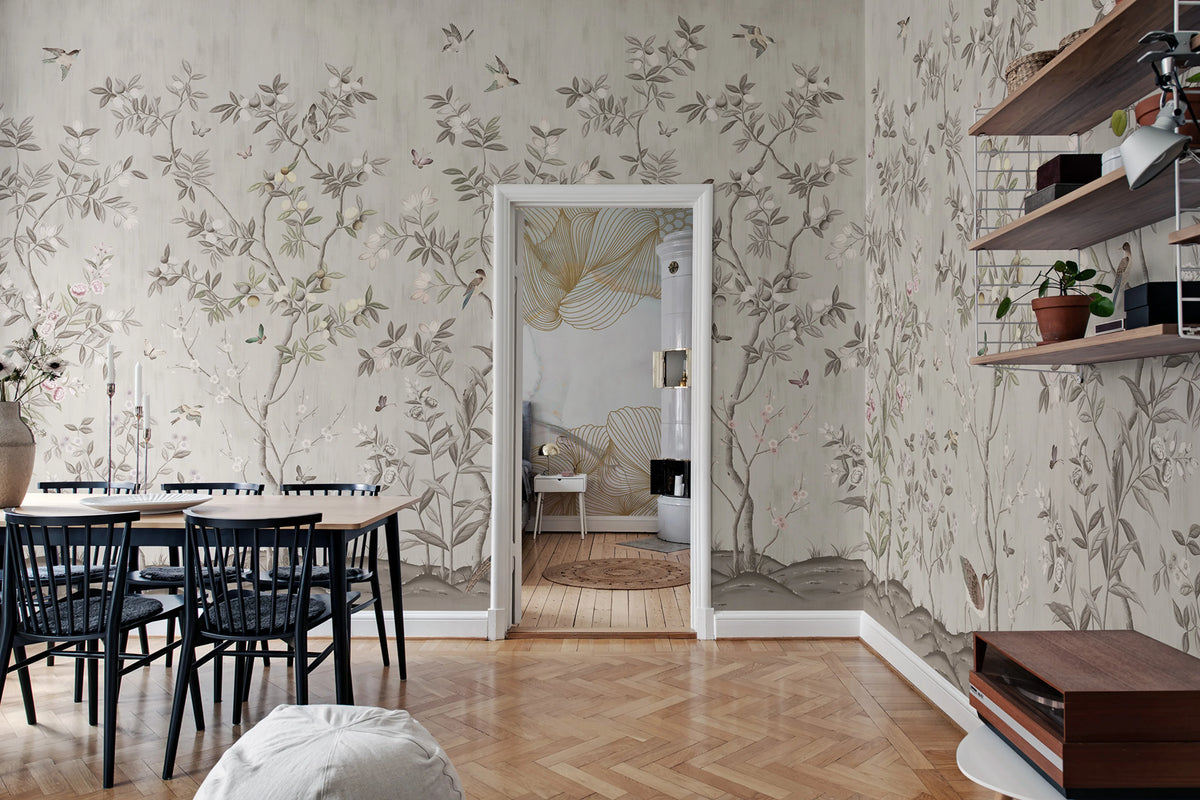 Chinoiserie Chic, Powder Beige Mural Wallpaper - room preview 04