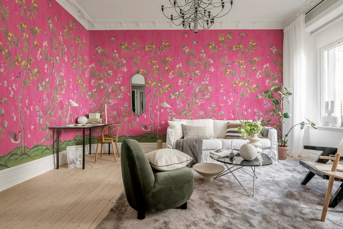 Chinoiserie Chic, Fuchsia Mural Wallpaper - room preview 04