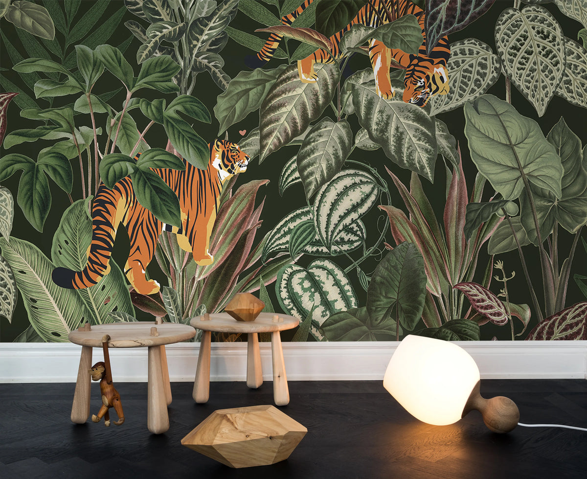 Mischievous Tigers, Lush Mural Wallpaper - room preview 04
