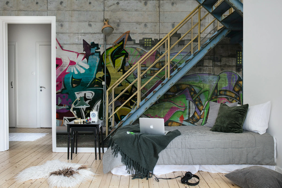 Stairway Graffiti Mural Wallpaper - room preview 04