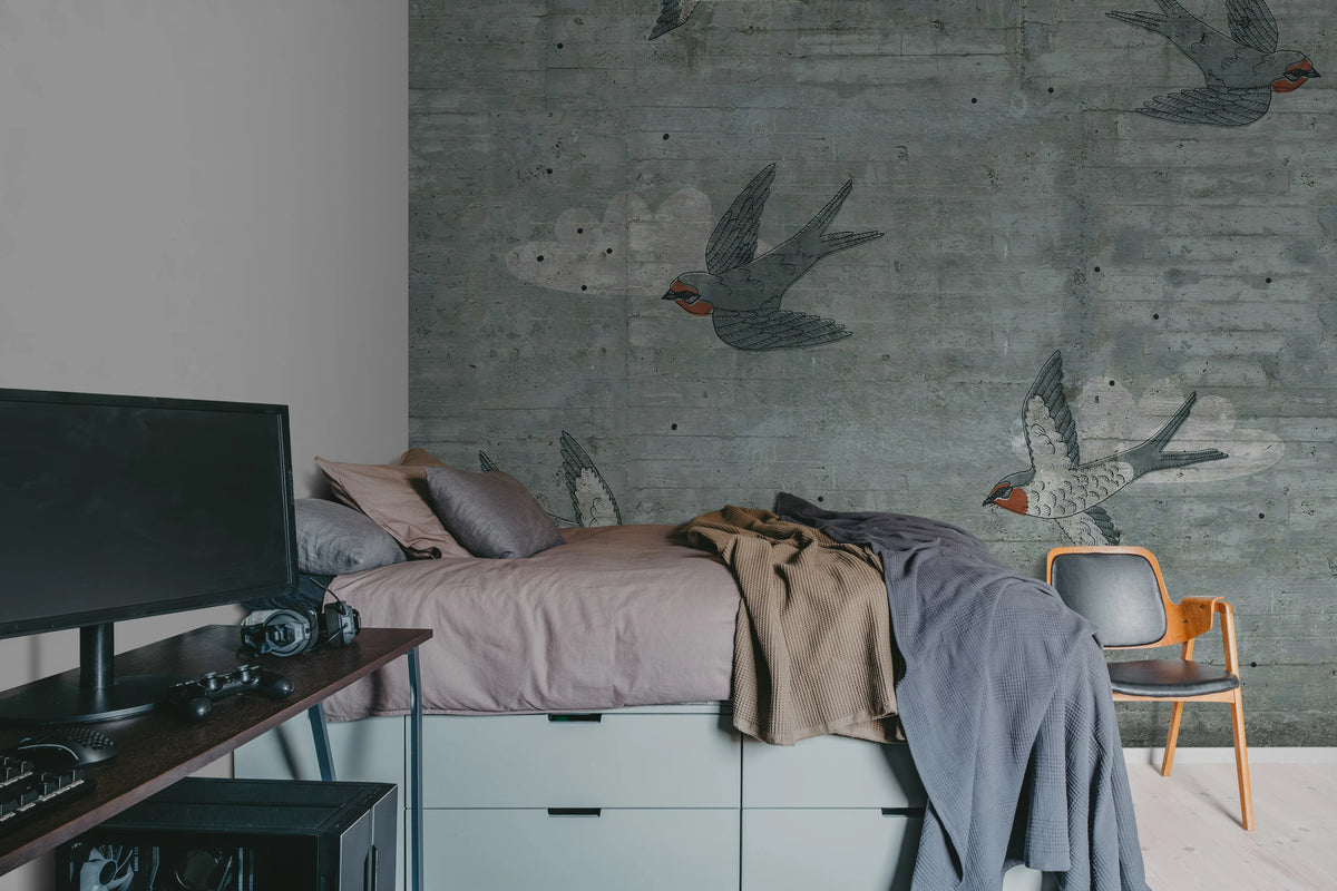 Concrete Art, Swallow Mural Wallpaper - room preview 04