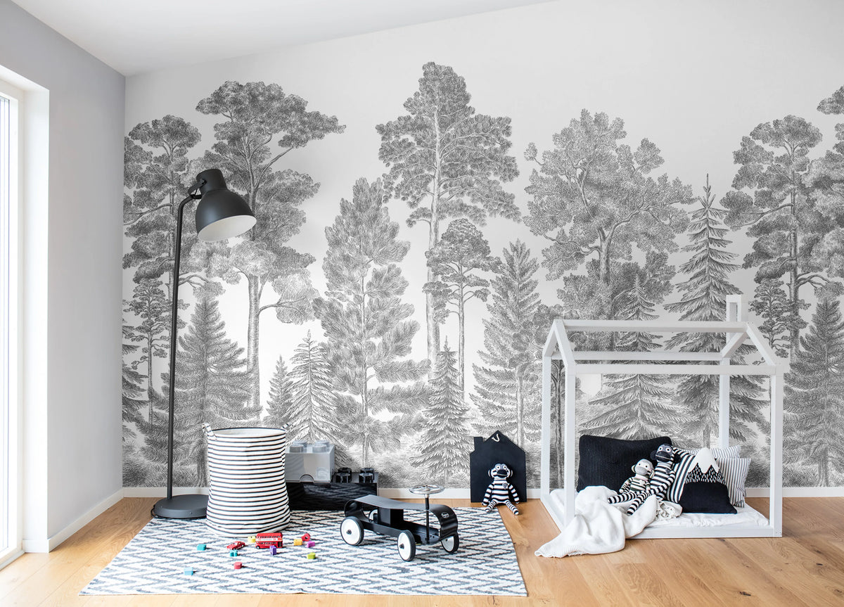 Scandinavian Bellewood, Gray Mural Wallpaper - room preview 04