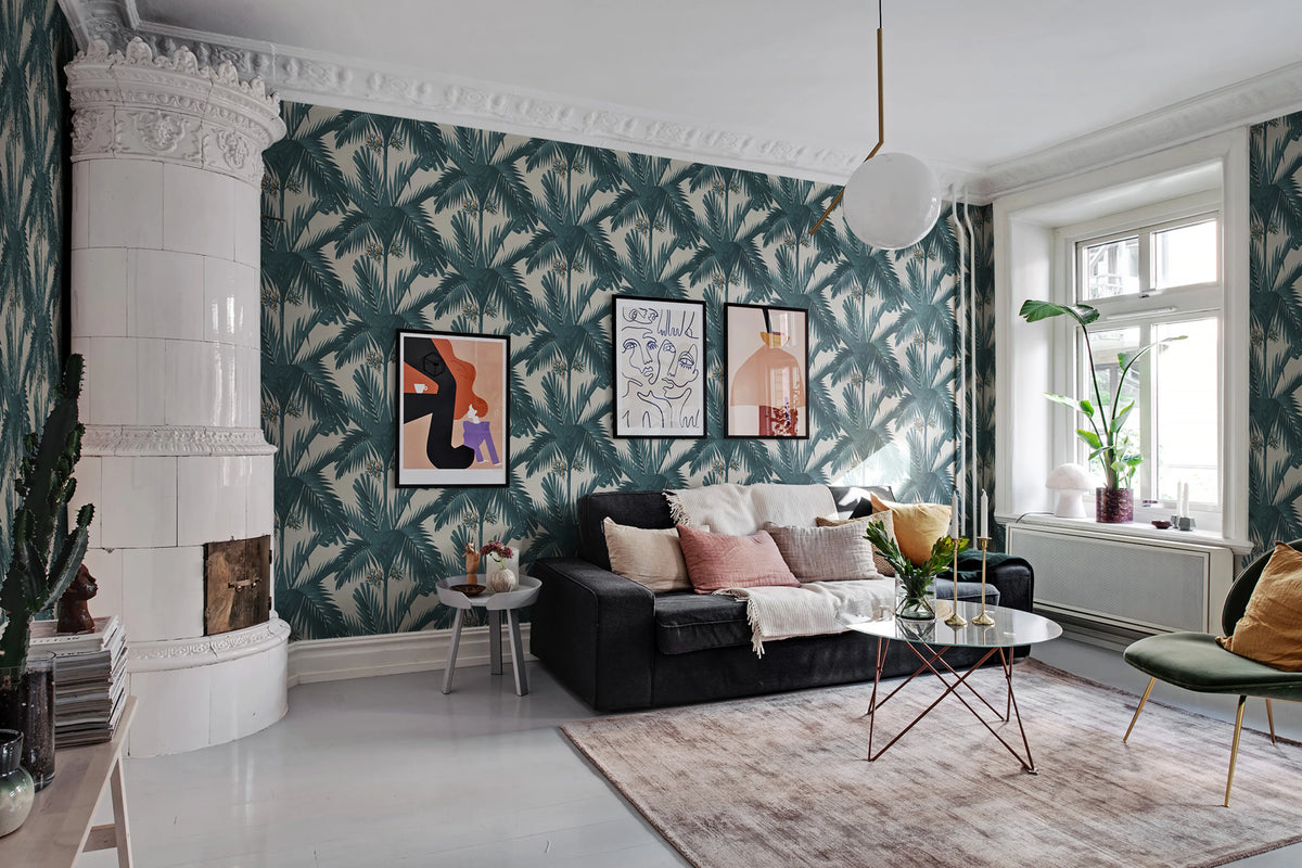 Palm Spring, Teal Mural Wallpaper - room preview 04