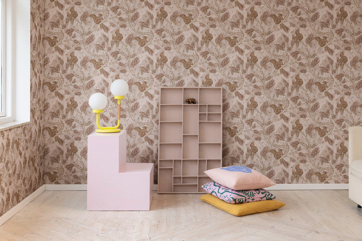 Squirrel Mountain, Pink Mural Wallpaper - room preview 04