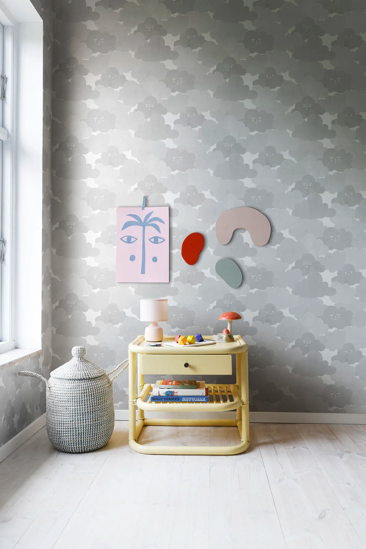 Happy Clouds, Graphite Mural Wallpaper - room preview 04