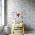Happy Clouds, Graphite Mural Wallpaper - room preview 04
