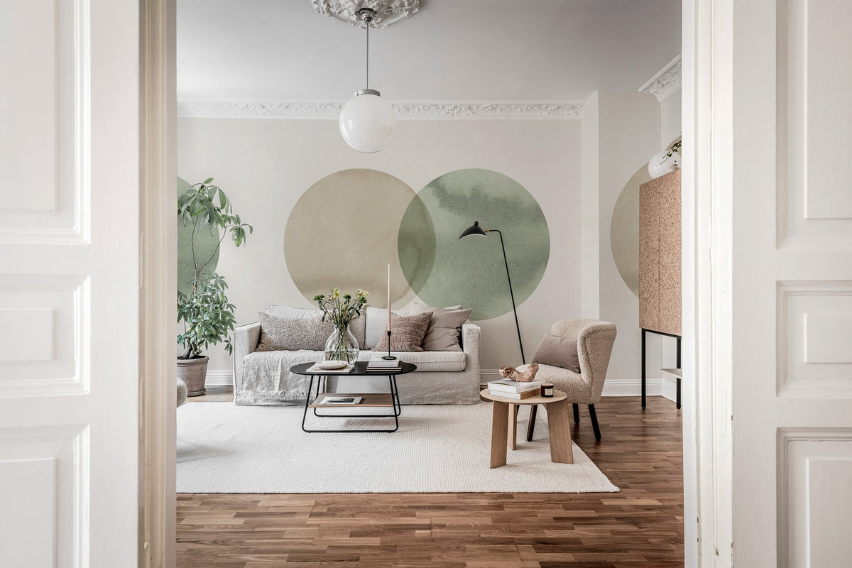Eclipse, Beige Green Mural Wallpaper - room preview 04