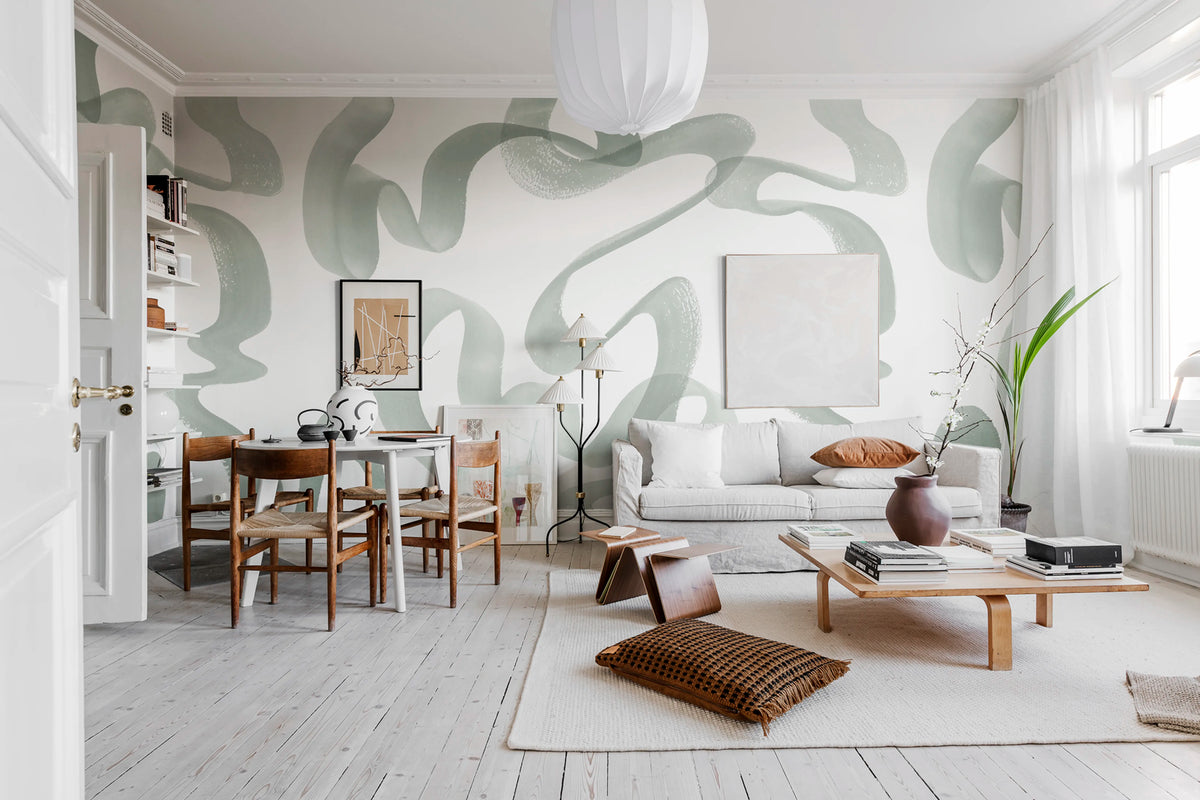 Waves, Green Mural Wallpaper - room preview 04