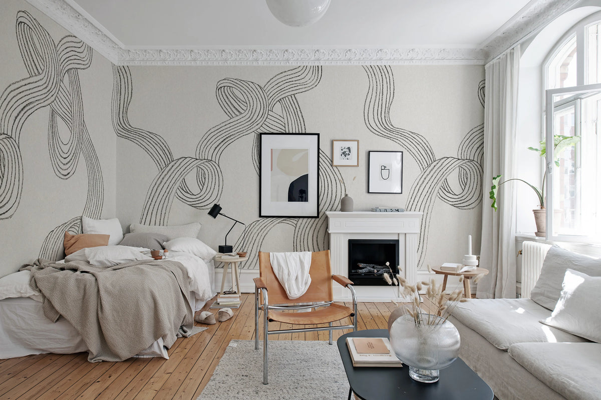 Stripes, Graphite Mural Wallpaper - room preview 04