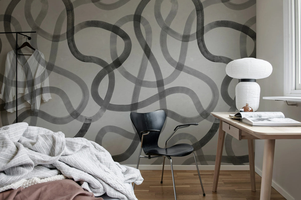 Serpentine, Gray Mural Wallpaper - room preview 04