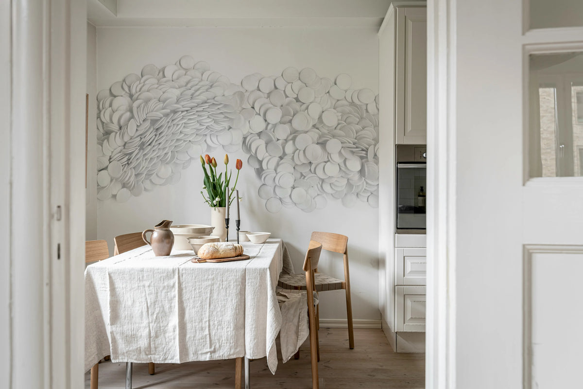 Scattered Dots, White Mural Wallpaper - room preview 04