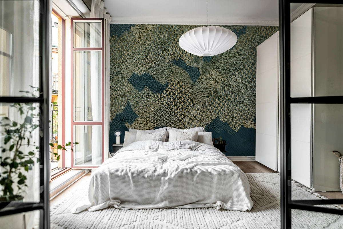 Golden Mountains, Dark Blue Mural Wallpaper - room preview 04