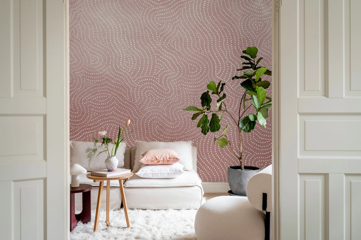 Wiggly Dots, Pink Mural Wallpaper - room preview 04