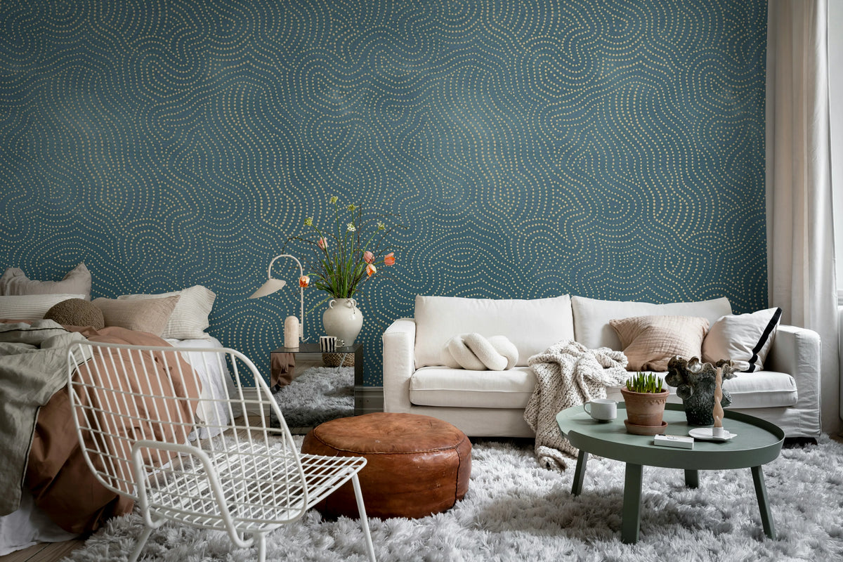Wiggly Dots, Blue Mural Wallpaper - room preview 04