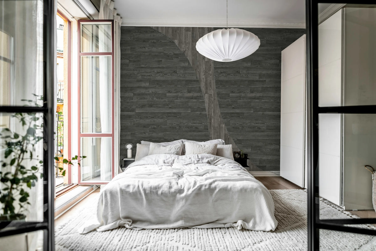 Woodline, Gray Mural Wallpaper - room preview 04