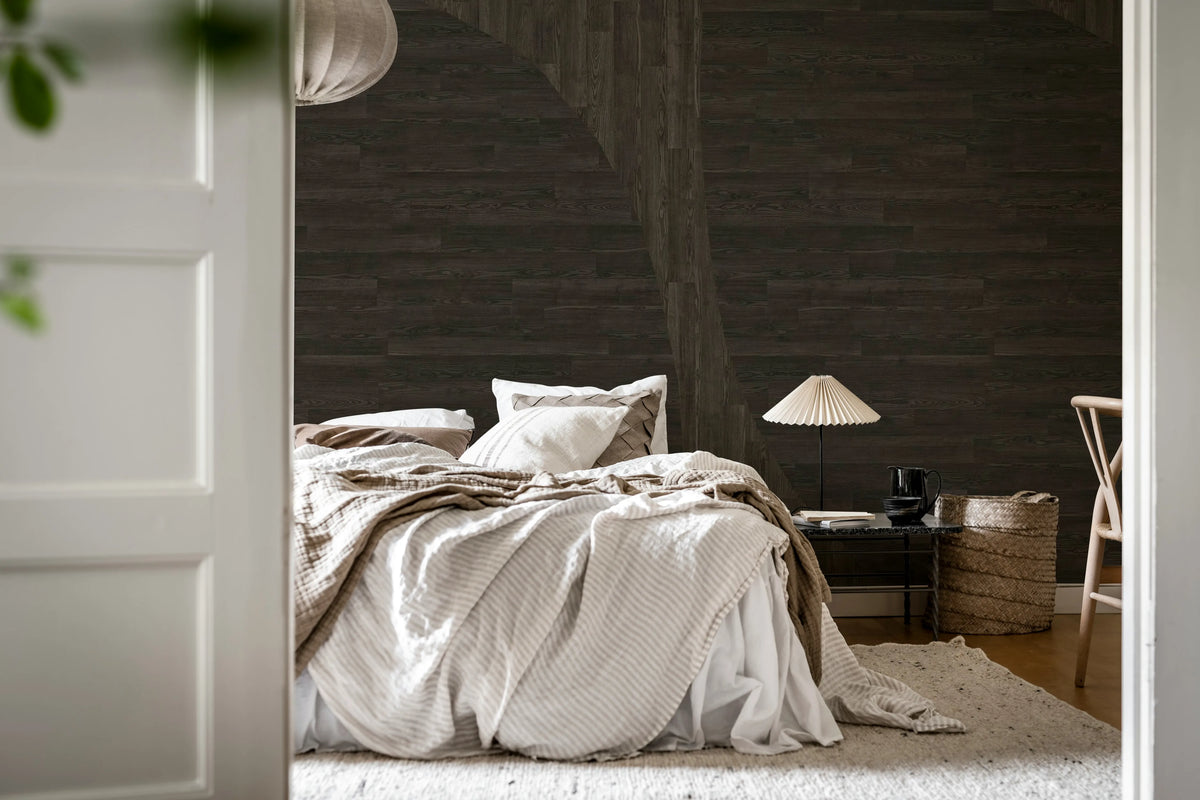 Woodline, Walnut Mural Wallpaper - room preview 04