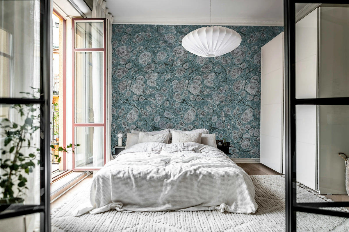 Marbling, Blue Mural Wallpaper - room preview 04