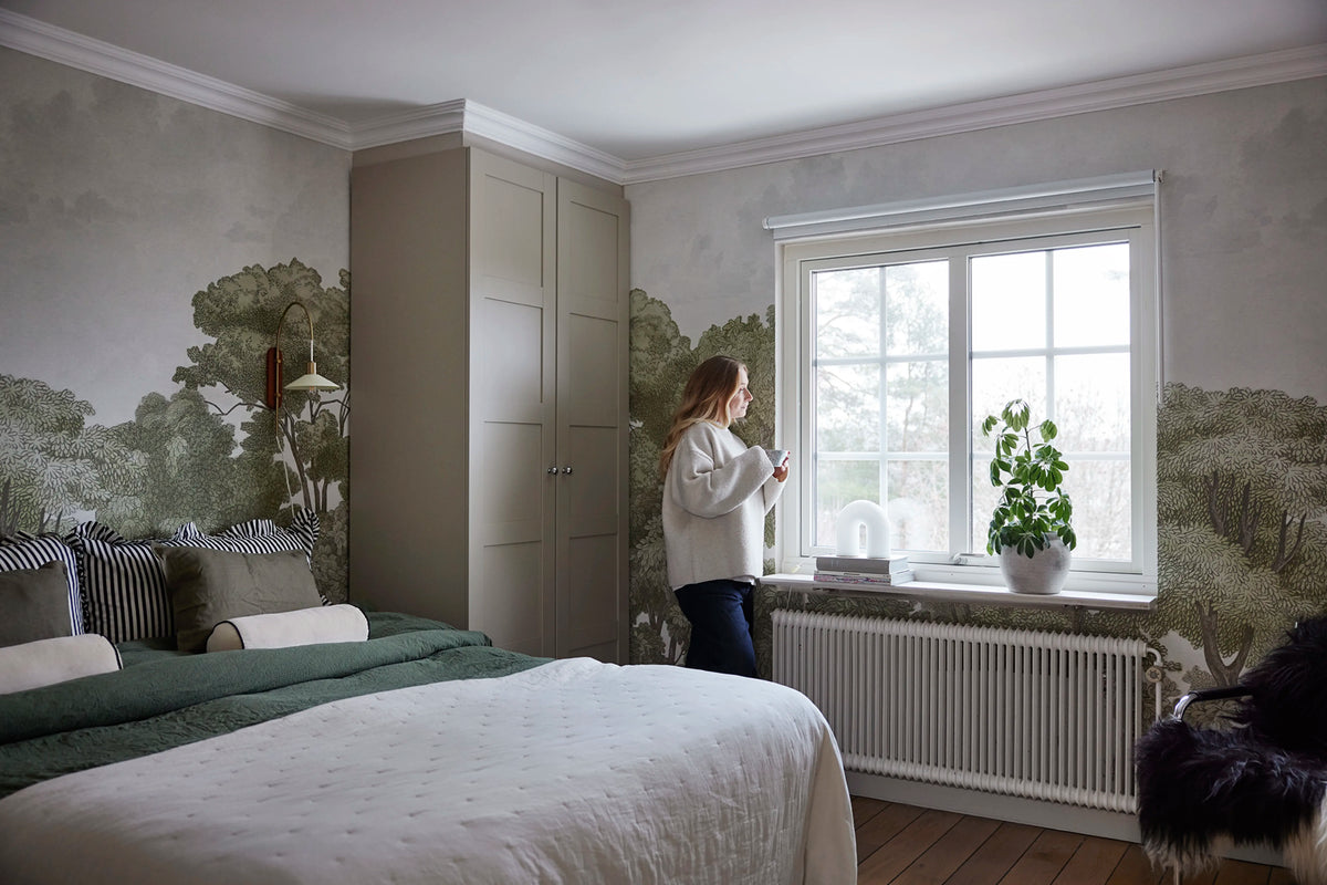 Bellewood Clouds, Green Vintage Mural Wallpaper - room preview 04
