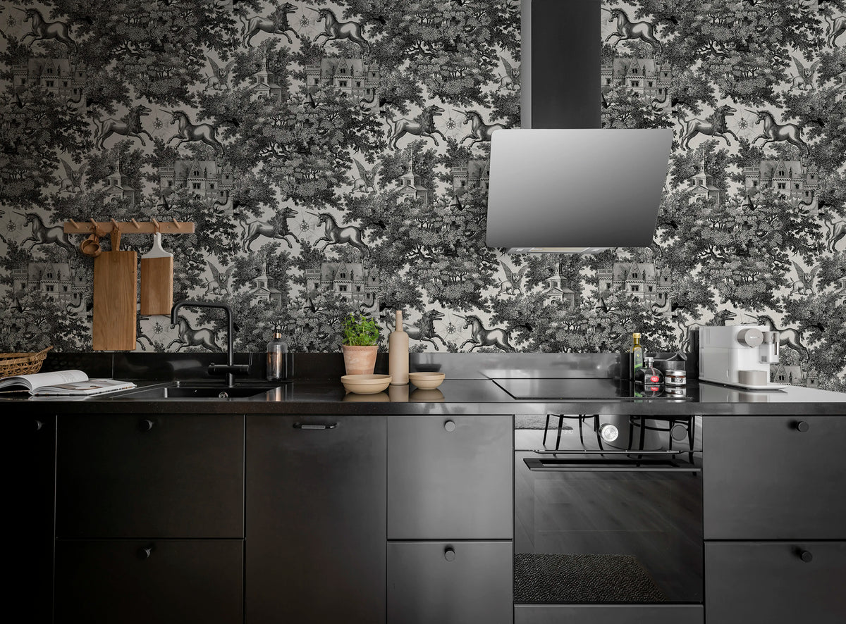 Fairy Tale Castle, Graphite Mural Wallpaper - room preview 04