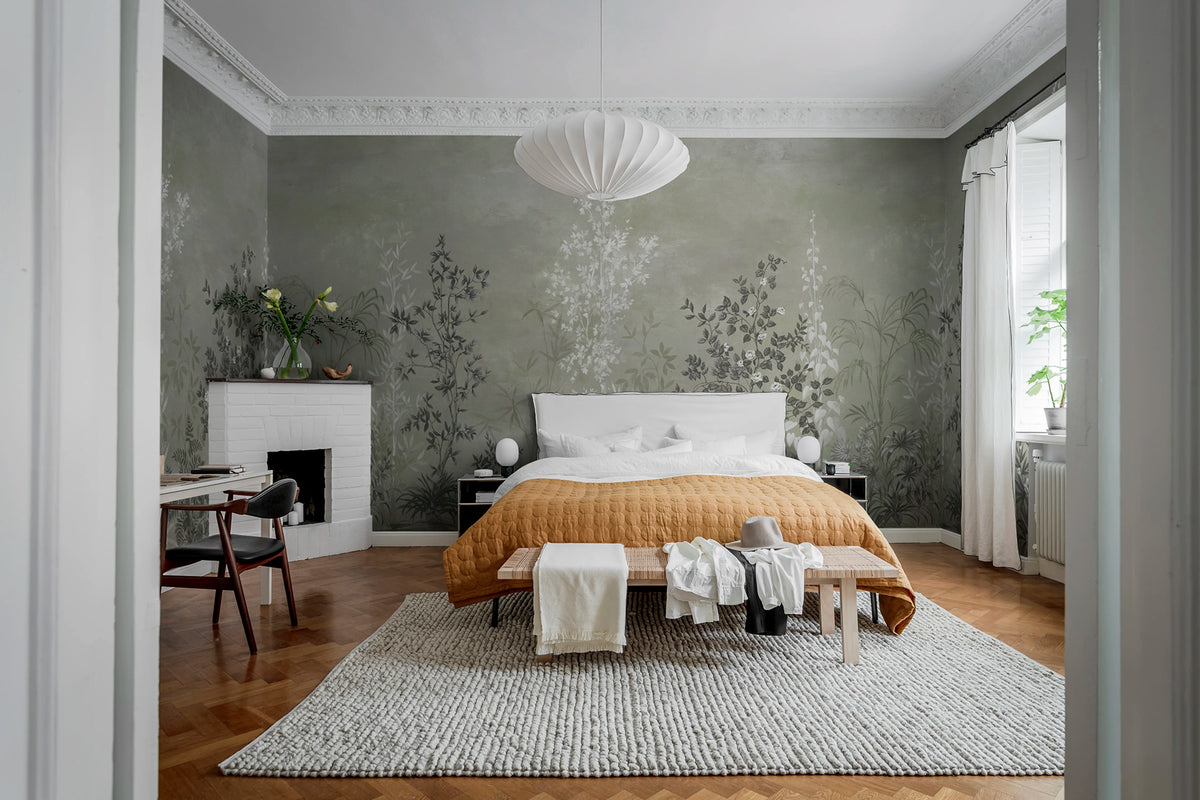 Chinoiserie Haze, Green Mural Wallpaper - room preview 04