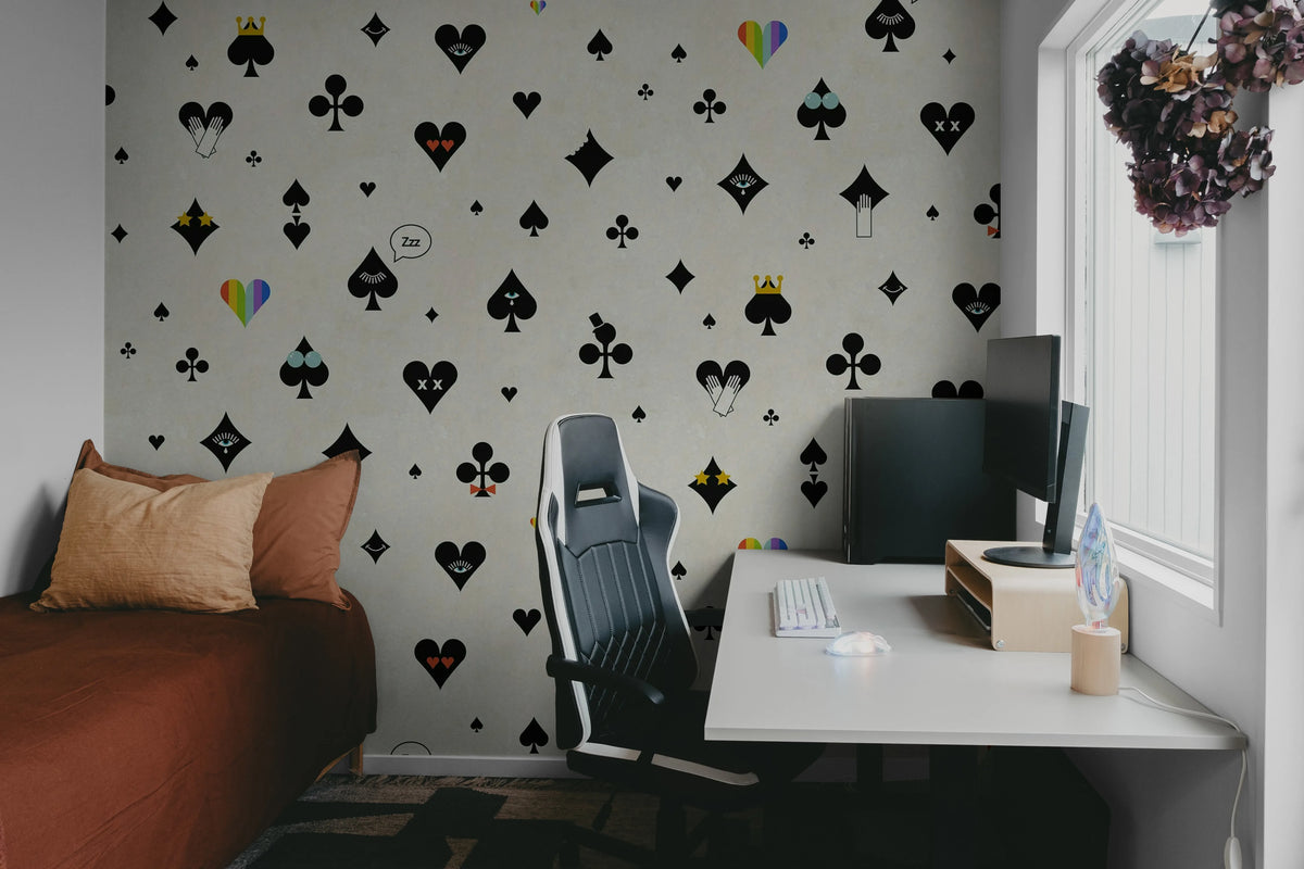 Poker Face, Black Mural Wallpaper - room preview 04
