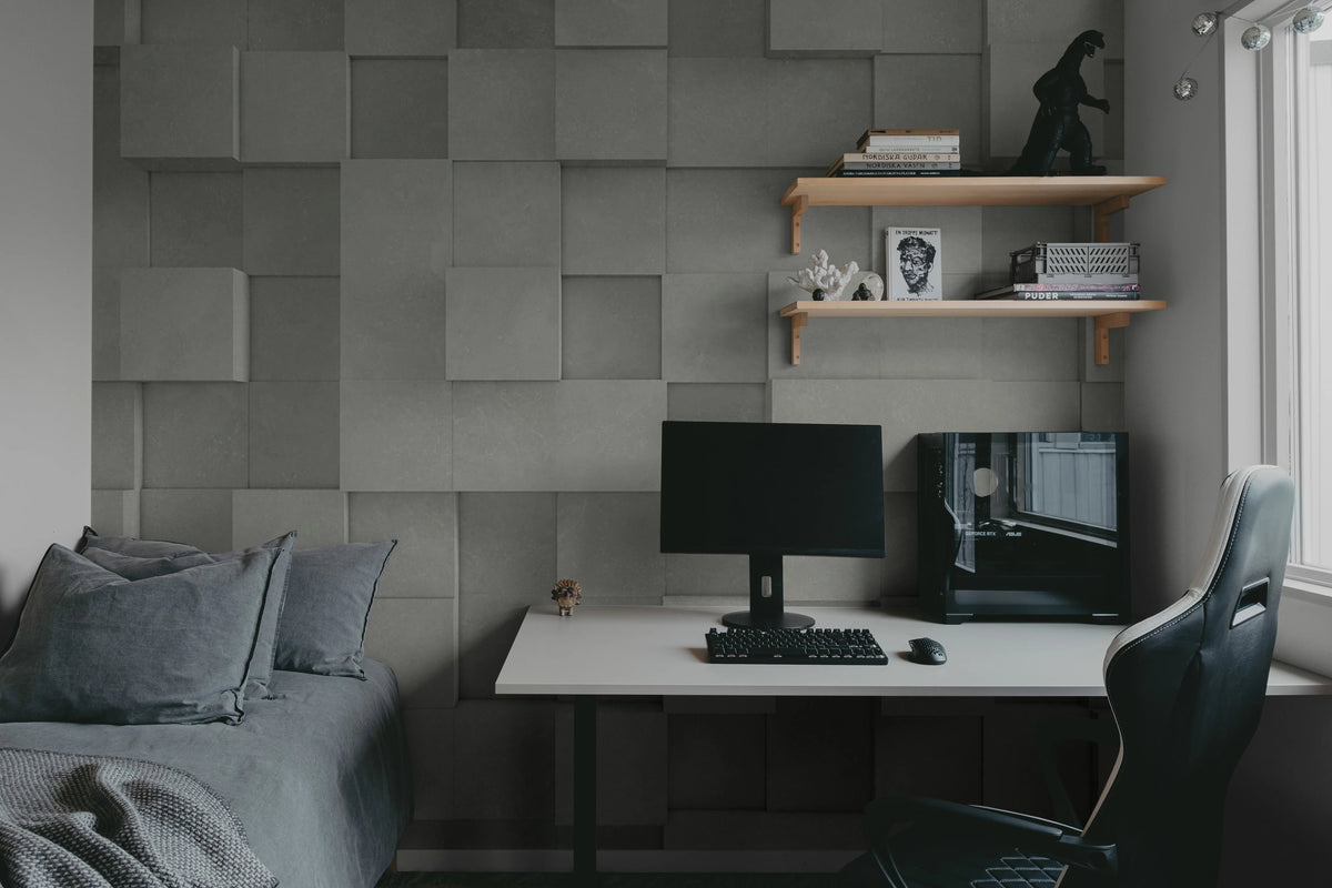 3D Boxes, Gray Mural Wallpaper - room preview 04