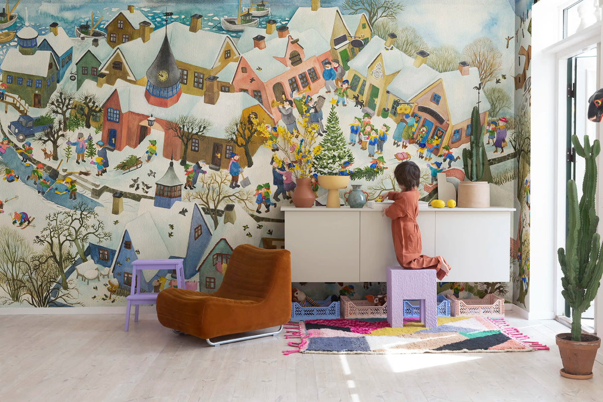 Friendly Town, Winter Mural Wallpaper - room preview 04