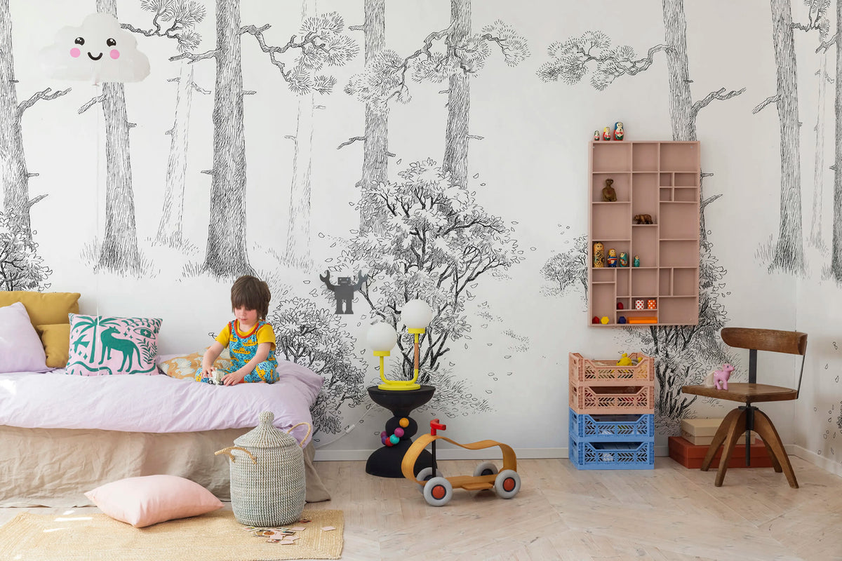Forest Memories, Graphite Mural Wallpaper - room preview 04