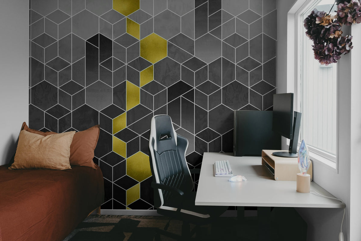 Gradient Geometry, Graphite Mural Wallpaper - room preview 04