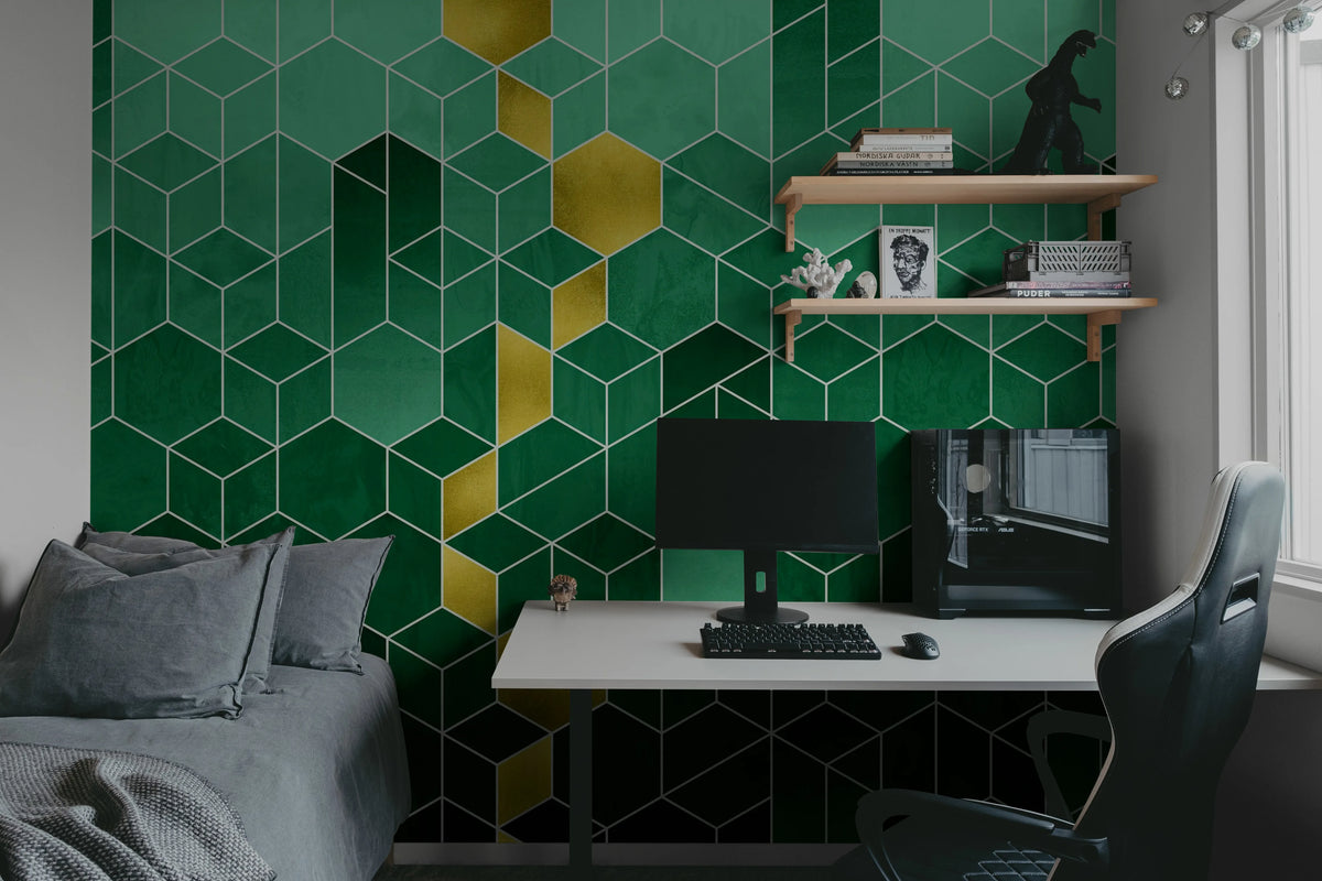 Gradient Geometry, Emerald Mural Wallpaper - room preview 04