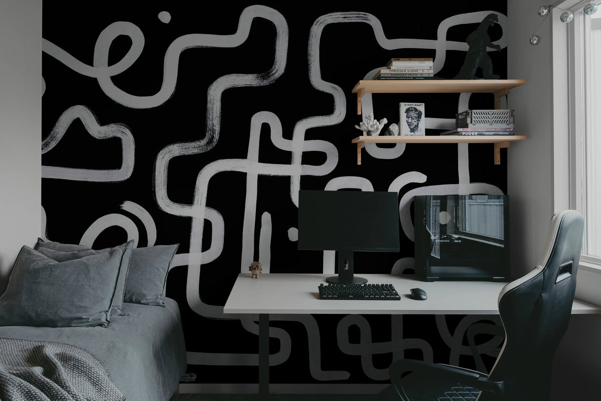 Artzy Path, Black Mural Wallpaper - room preview 04