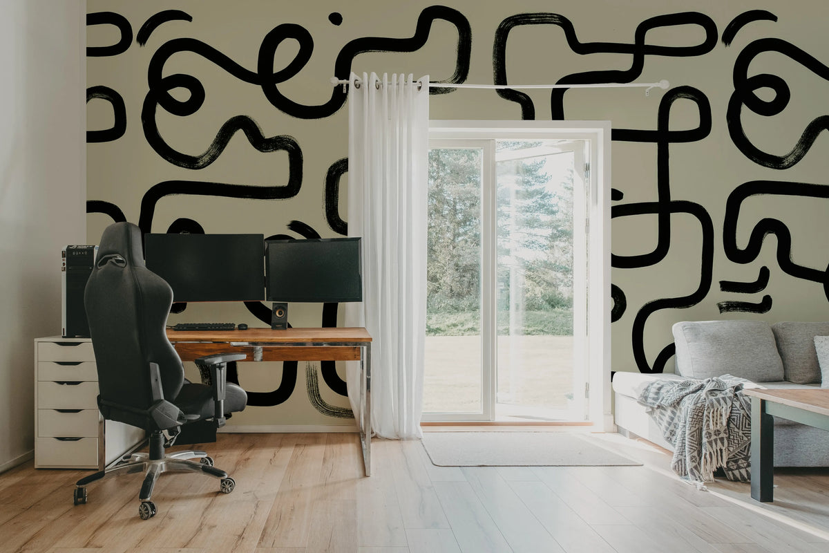 Artzy Path, Beige Mural Wallpaper - room preview 04