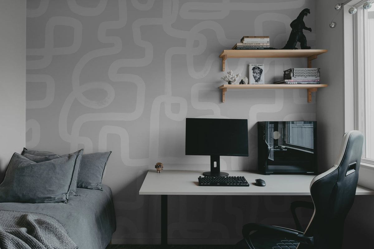 Artzy Lines, Gray Mural Wallpaper - room preview 04