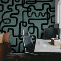 Artzy Lines, Petrol Mural Wallpaper - room preview 04