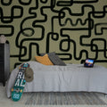 Artzy Lines, Olive Green Mural Wallpaper - room preview 04