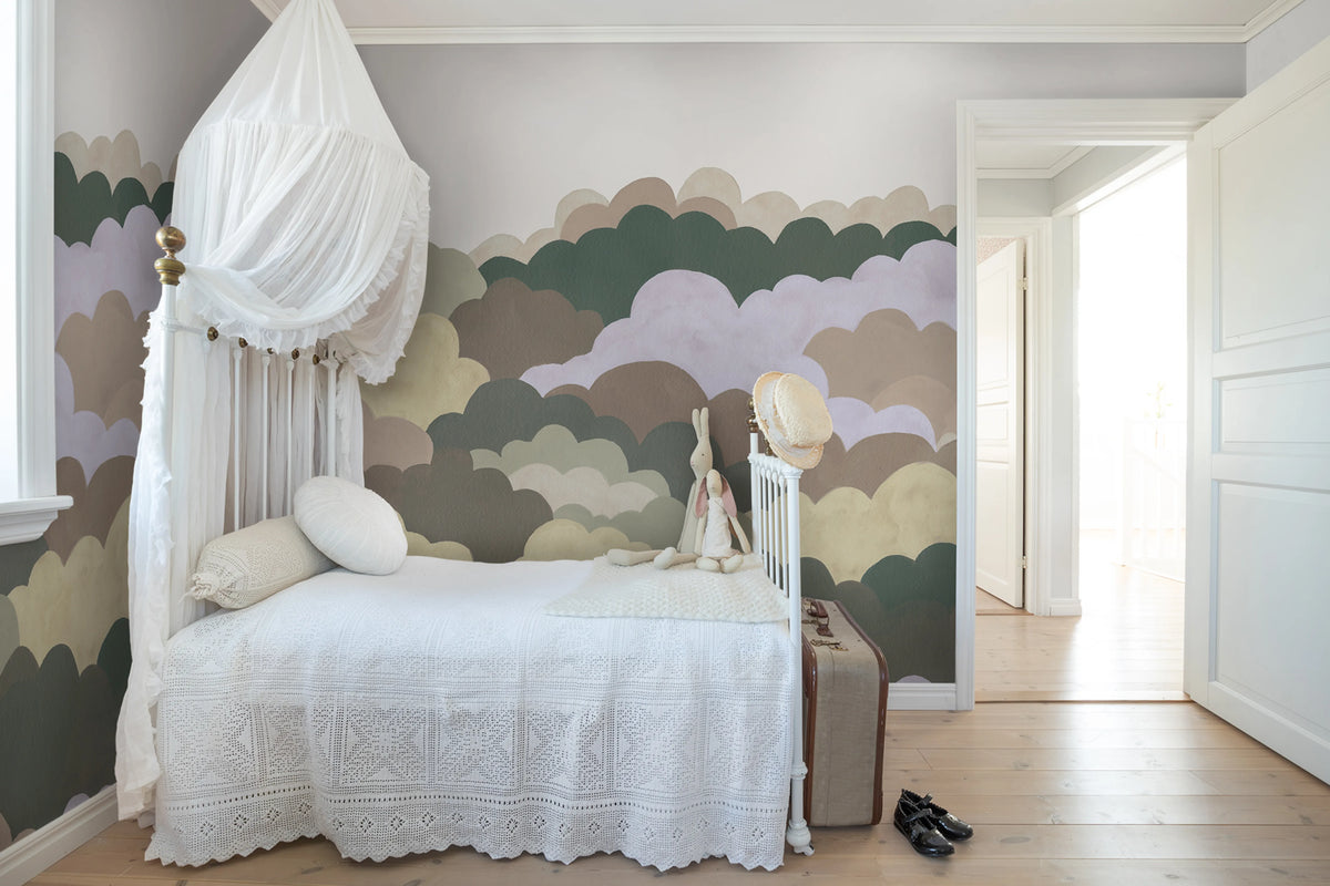 Fun Clouds, Green Mural Wallpaper - room preview 04