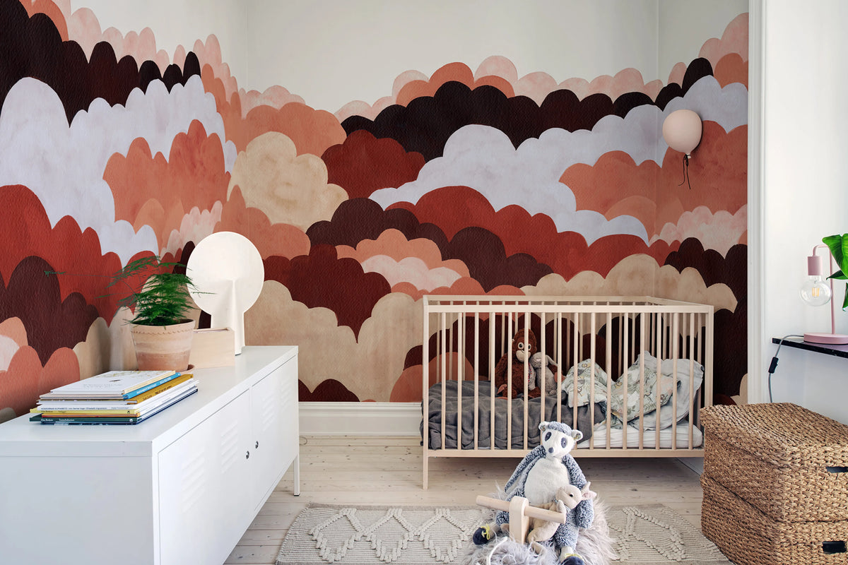 Fun Clouds, Red Mural Wallpaper - room preview 04