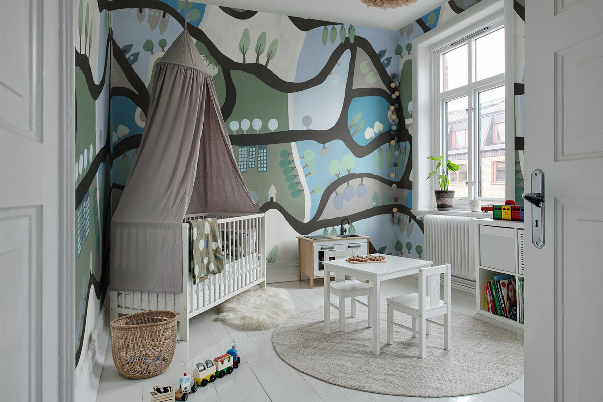 Road Trip, Blue & Green Mural Wallpaper - room preview 04
