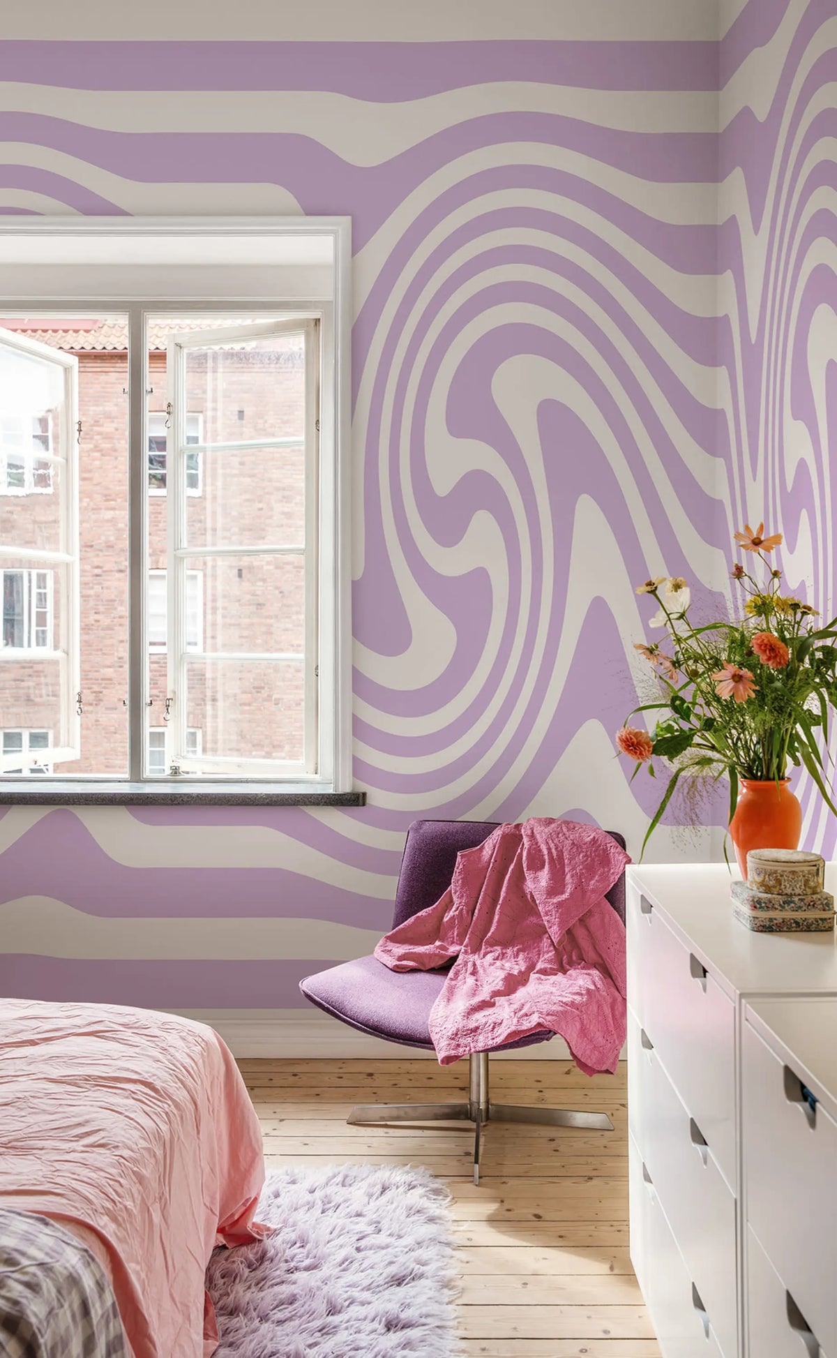 Happy Wobbly, Lilac Mural Wallpaper - room preview 04