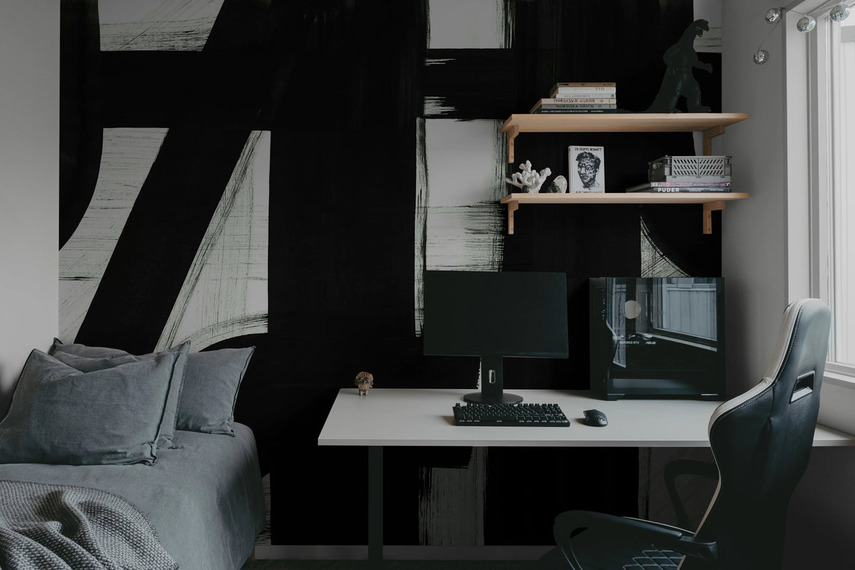 Bold Lines, Black & White Mural Wallpaper - room preview 04