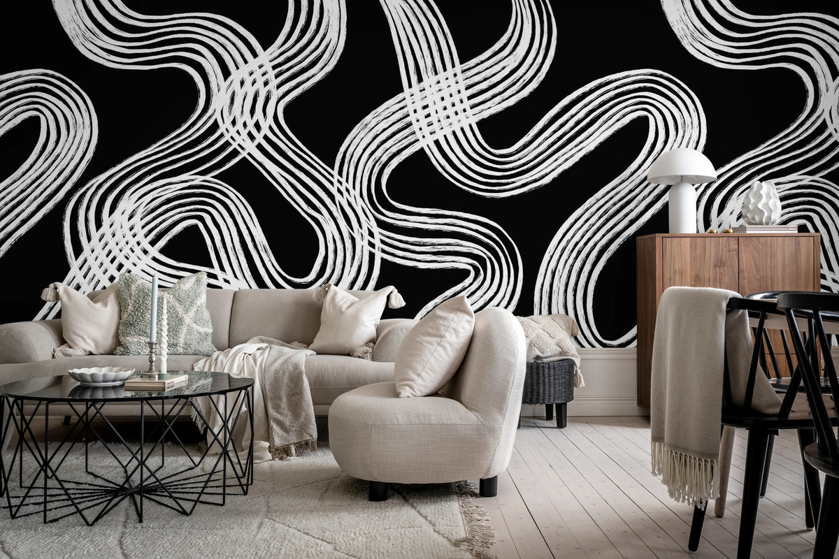 Ink Stripes, Black Mural Wallpaper - room preview 04